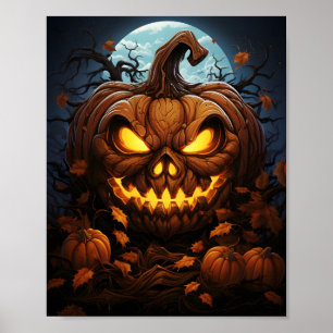 Poster Déplaisante nuit d'Halloween Orange Jack-o'-lanter