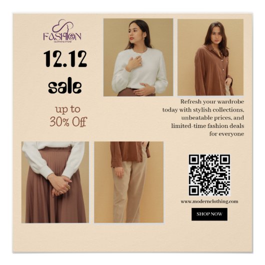 Poster Dépliant de la vente de mode 12.12 jusqu'à 30 % de (Devant)