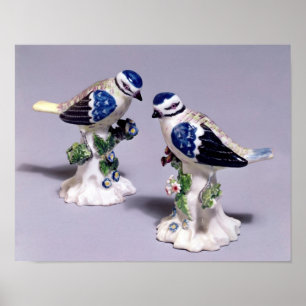 Poster Derby figures of bluetits, c.1760