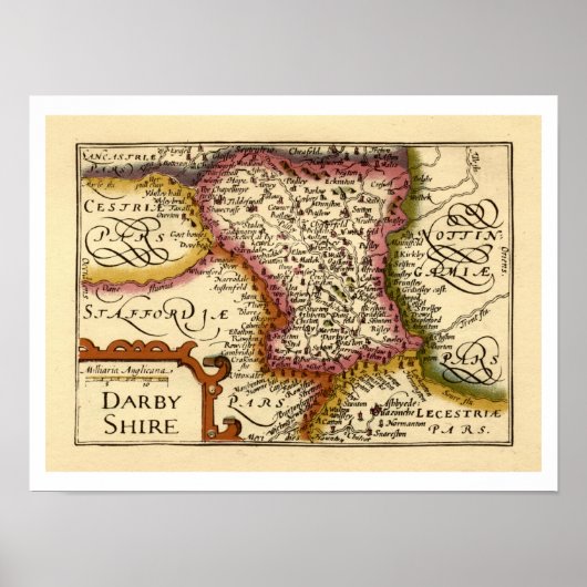 Poster Derbyshire (Darbyshire) Comté Angleterre Carte ant (Devant)