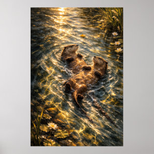Poster Dérive ensemble Art de loutre de rivière Affic