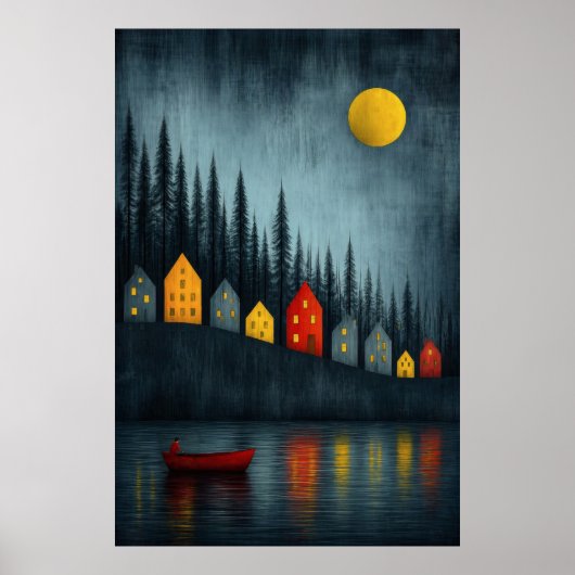 Poster Dérive silencieuse sous la lune dorée (Devant)