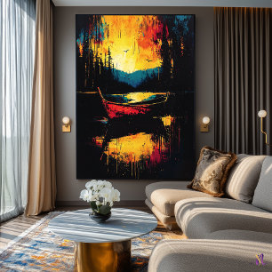 Poster Dérive vers le feu – Bateau abstrait expressionnis