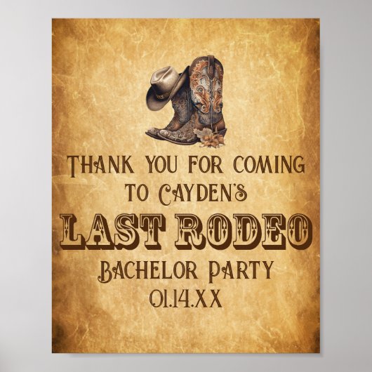 Poster Dernier Rodeo Cowboy Grunge Brown Bachelor Party (Devant)