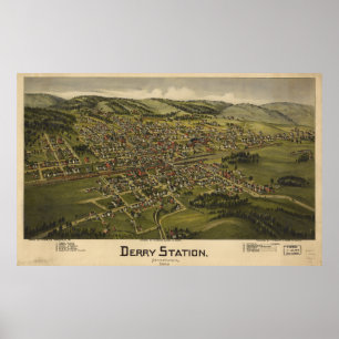 Poster Derry Pennsylvania 1900 Antique carte panoramique