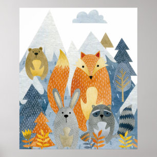 Poster Des amis forestiers dans la montagne