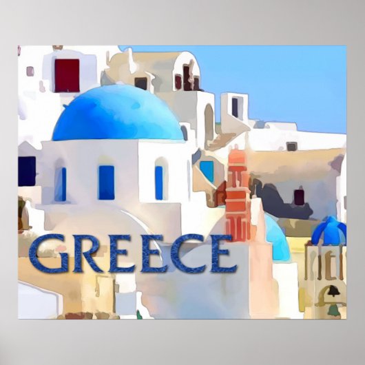 Poster Des bâtiments blancs aveuglants en Grèce (Devant)