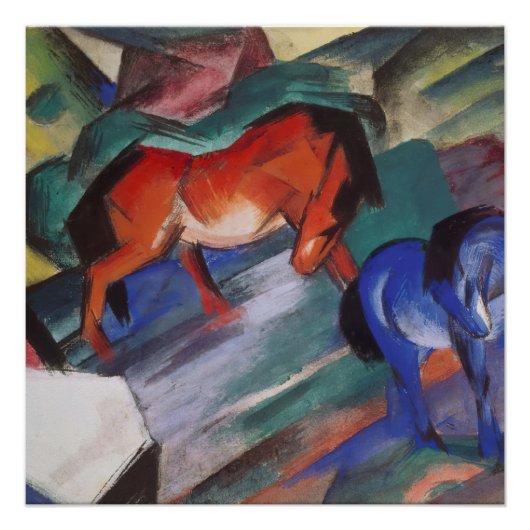 Poster des chevaux rouges et bleus (Devant)