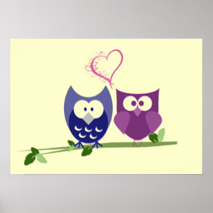 Poster des chouettes et des coeurs