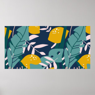 Poster Des citrons frais, arrière - plan feuille. Housse