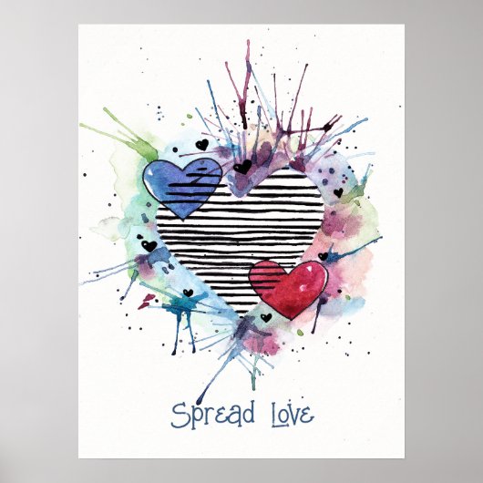 Poster Des Coeurs Et Des Lavages En Aquarelle (Devant)