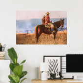 Poster Des cow-boys regardent l'incendie des collines Fli (Bureau à domicile)
