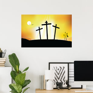 Poster des croix religieuses coucher de soleil