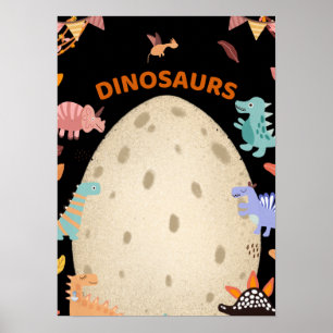 Poster Des dinosaures aquarelle adorables avec un gros œu