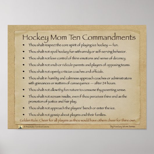 Poster des Dix Commandements de Maman de Hockey (Devant)