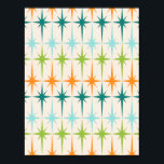 Poster des éclats géométriques vintages<br><div class="desc">Vintage. Géométrie. Les débuts. Si vous aimez l'un de ces mots, ce poster de Starbursts géométrique Vintage rétro est pour vous. Ce design moderne du milieu du siècle présente un arrière - plan crème avec des rangées d'étoiles turquoise, vert citron, orange et turquoises. Ce design mod s’associe à merveille avec...</div>