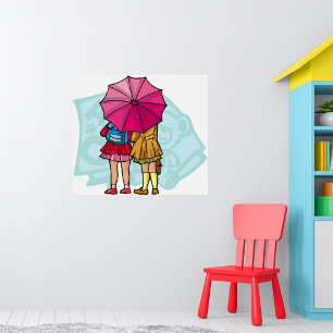 Poster Des Écolières Sous Un Poster-Parapluie