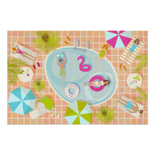 Poster Des filles et des garçons du bikini jouant au jeu 