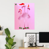 Poster des Flamants roses de Noël trois roses (Bureau à domicile)