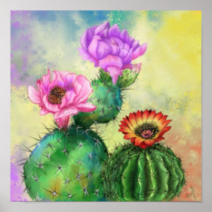 Poster des fleurs de cactus colorées Imprimer - Pe