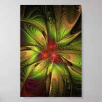 Poster des fleurs imaginaires fractales douces et