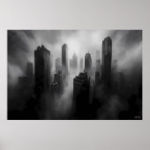 Poster Des gratte-ciels majestueux pris dans un brouillar (Devant)