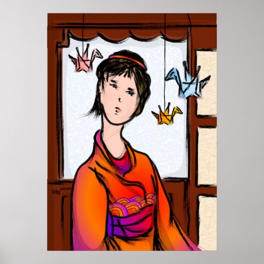 Poster des grues en papier en vol (Devant)