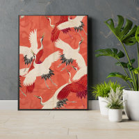 Des grues japonaises Brûlent Orange Kimono Tissu A