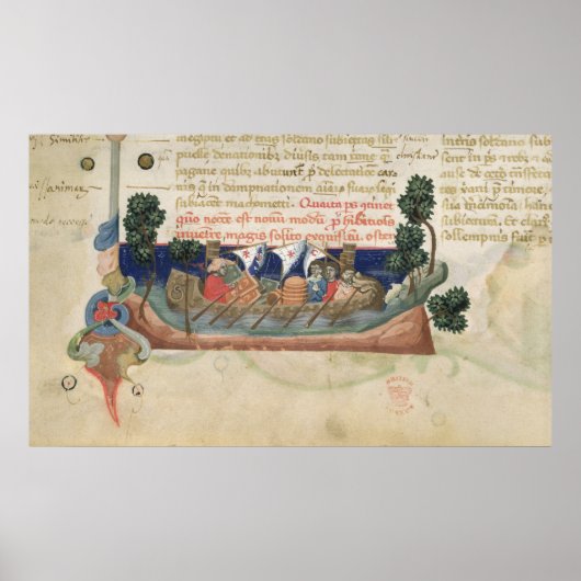 Poster Des hommes en bateau qui prennent des provisions p (Devant)