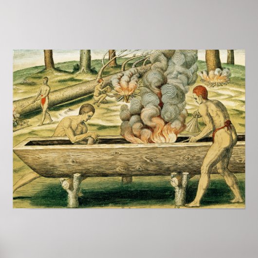 Poster Des Indiens font un canot à bec (Devant)