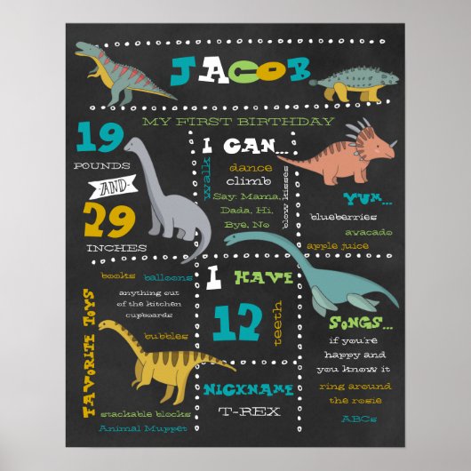 Poster des jalons de l'anniversaire - Dinosaures (Devant)
