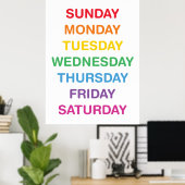 Poster des Journées de la semaine en classe (Bureau à domicile)