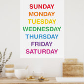 Poster des Journées de la semaine en classe (Cuisine)