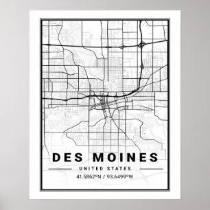 Poster Des Moines Iowa États-Unis Plan de la ville touris