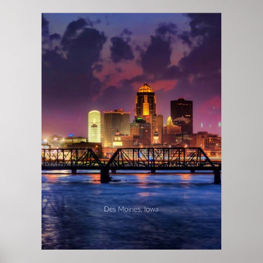 Poster Des Moines, Iowa, paysage urbain (Devant)