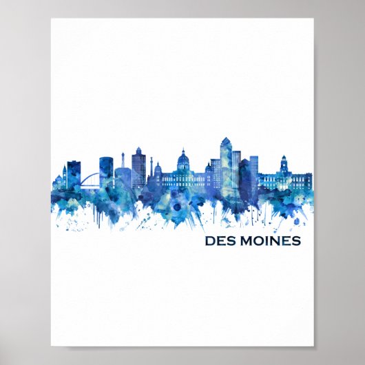 Poster Des Moines Iowa Skyline Blue (Devant)