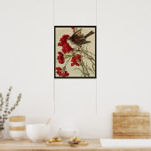 Poster des oeillets rouges et des oiseaux chanteur (Cuisine)