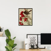 Poster des oeillets rouges et des oiseaux chanteur (Bureau à domicile)