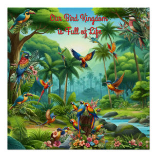 Poster Des oiseaux tropicaux colorés parmi des plans écla