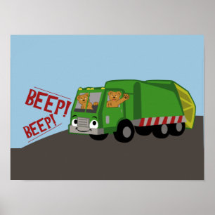Poster Des ours conduisant un camion-poubelle