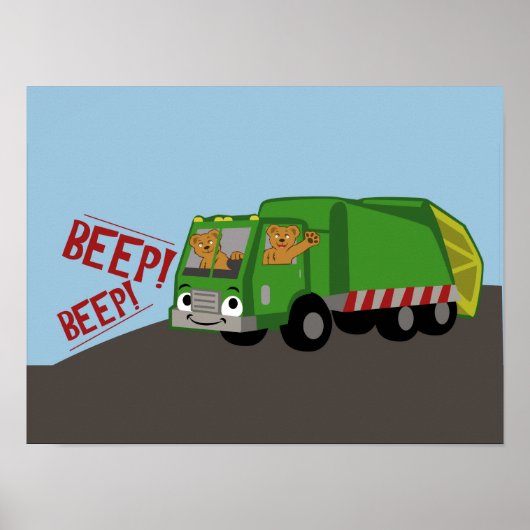 Poster Des ours conduisant un camion-poubelle (Devant)