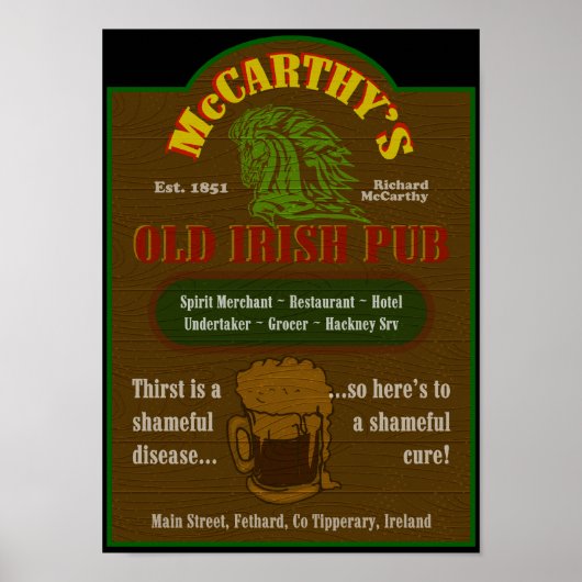 Poster des pancartes du pub McCarthy 25,00 $ (Devant)