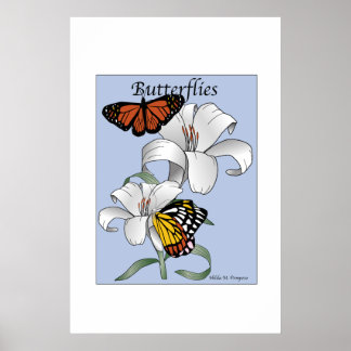 Poster des papillons et des fleurs