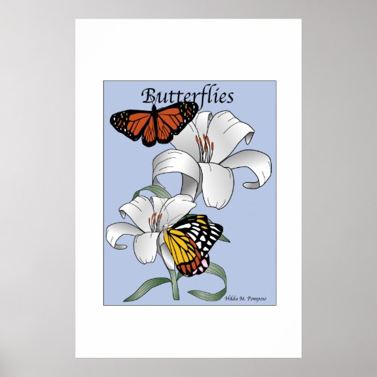 Poster des papillons et des fleurs (Devant)