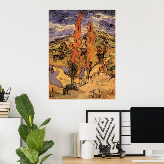 Poster Des peupliers sur la route à travers les collines (Bureau à domicile)