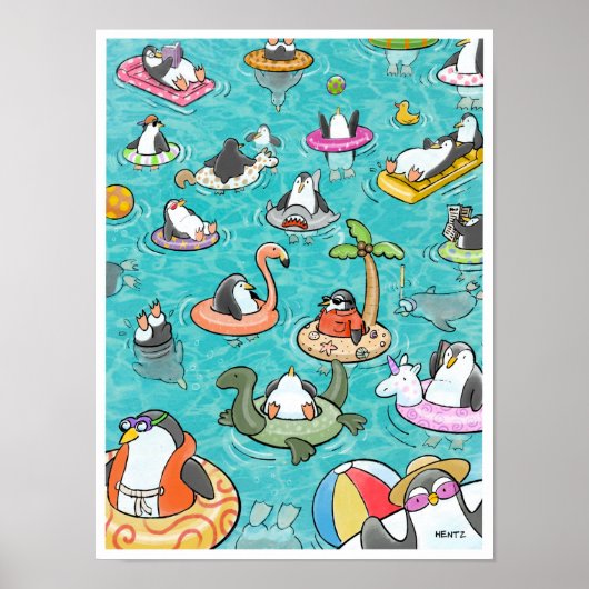 Poster des pingouins de la fête de la piscine (Devant)