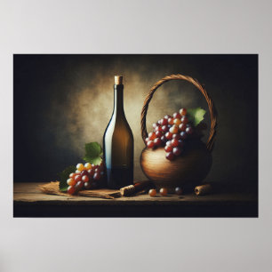 Poster Des raisins et une bouteille de vin La vie morte