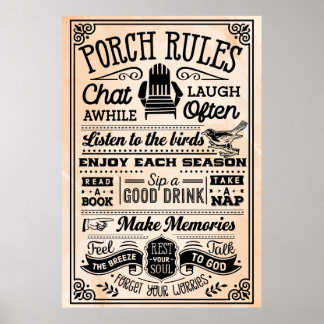 Poster des Règles de Porch Beige et Noir
