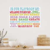 Poster des règles de salle de jeu Aquarelle arc-en (Cuisine)