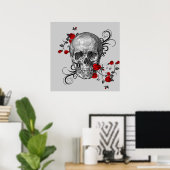 Poster des roses rouges et du crâne noir (Bureau à domicile)